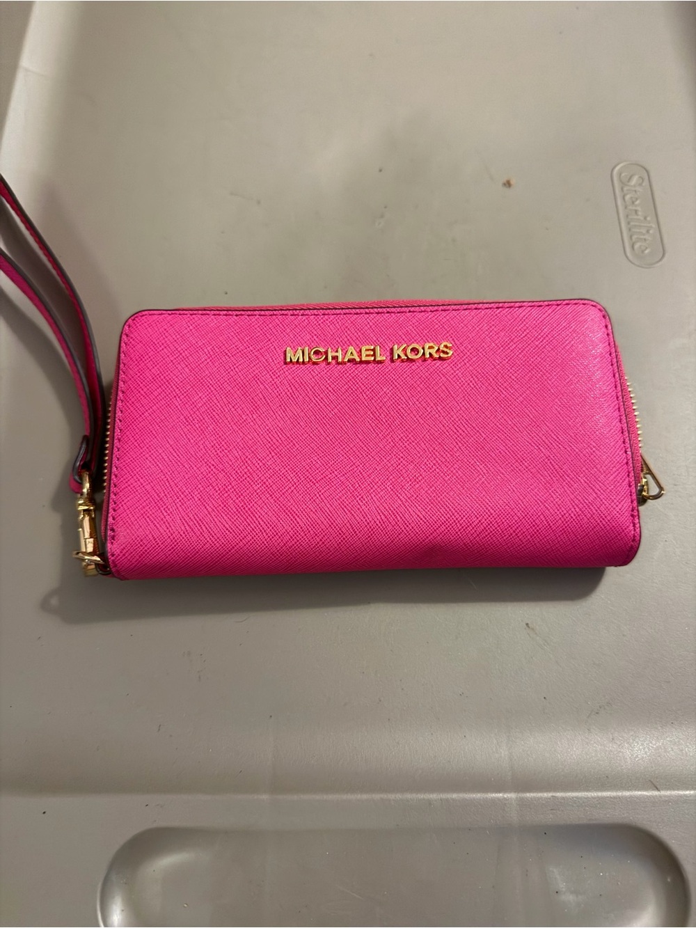 Michael Kors Hot Pink Saffiano Leather Zip Wristlet Wallet